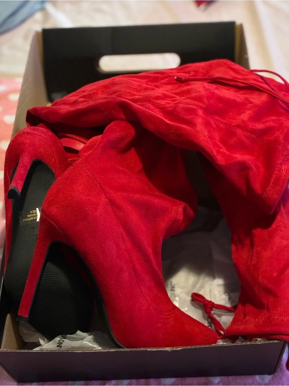 Fashion Nova Bold Red Over-the-Knee Suede Stiletto Boots